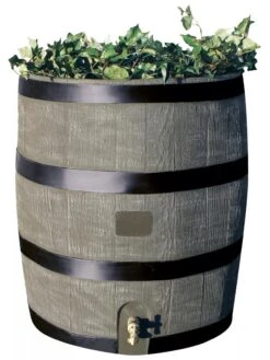 Round Rain Barrel With Planter, 35 Gallons -Grow Essentials Sales 8612856BK 08V tif