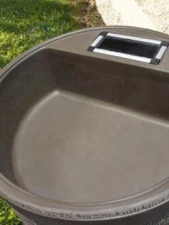 Round Rain Barrel With Planter, 35 Gallons -Grow Essentials Sales 8612856WALNT 02V tif